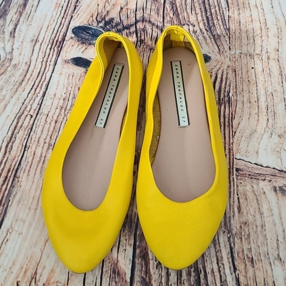 ZARA trafaluc YELLOW LEATHER BALLERINA Ballet flats EUR 37 / US 6.5 - Picture 1 of 12
